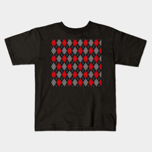 Argyle Red and Grey Kids T-Shirt by JonHerrera